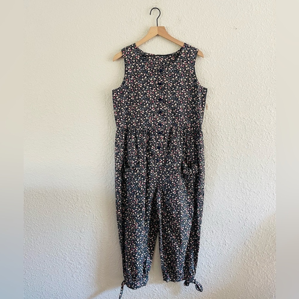 Vintage Navy Ditzy Floral Button Front Romper
